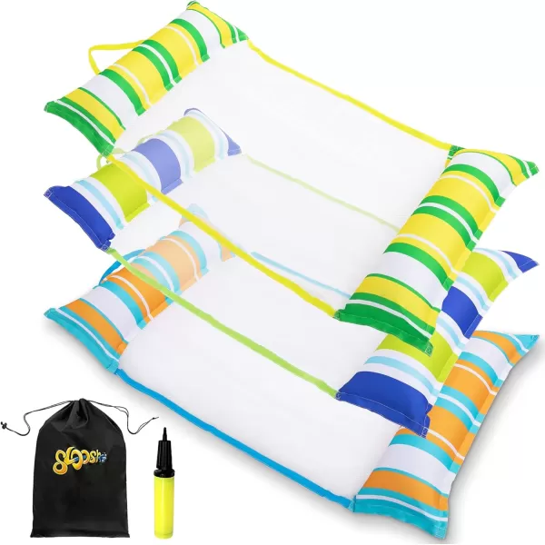 Sloosh 3 Pack Inflatable Pool Float Hammock Water Hammock Lounges MultiPurpose Swimming Pool Accessories Saddle Lounge Chair Hammock Drifter for Pool Lake Outdoor BeachDark BlueYellowOrange
