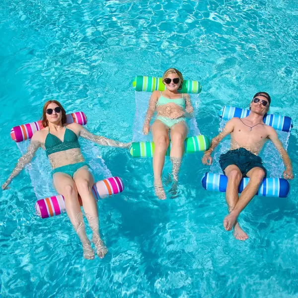 Sloosh 3 Pack Inflatable Pool Float Hammock Water Hammock Lounges MultiPurpose Swimming Pool Accessories Saddle Lounge Chair Hammock Drifter for Pool Lake Outdoor BeachBluePinkGreen