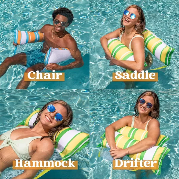 Sloosh 3 Pack Inflatable Pool Float Hammock Water Hammock Lounges MultiPurpose Swimming Pool Accessories Saddle Lounge Chair Hammock Drifter for Pool Lake Outdoor BeachDark BlueYellowOrange