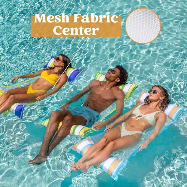 Sloosh 3 Pack Inflatable Pool Float Hammock Water Hammock Lounges MultiPurpose Swimming Pool Accessories Saddle Lounge Chair Hammock Drifter for Pool Lake Outdoor BeachDark BlueYellowOrange