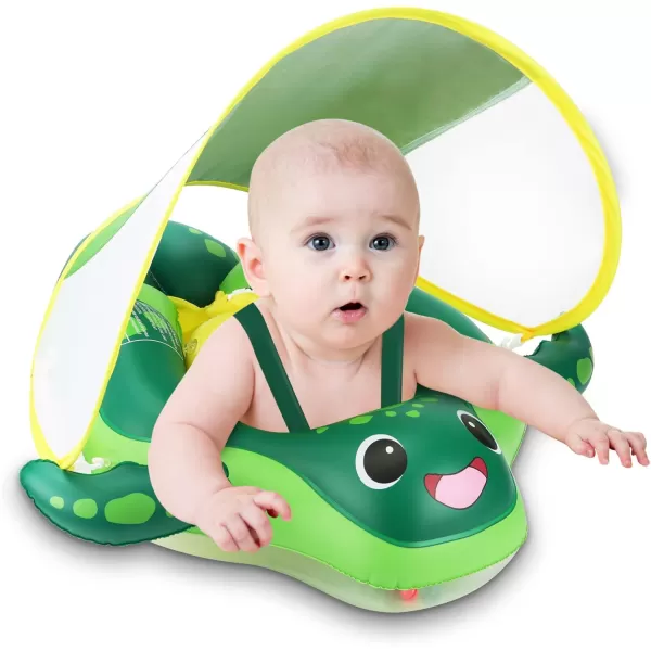 Sloosh Baby Swimming Floats with Removable Sun Canopy Inflatable Baby Pool Float Sea Turtle Design Infant Baby Swim Float Ring Swimming Pool Accessories for Age 1236 MonthsLarge
