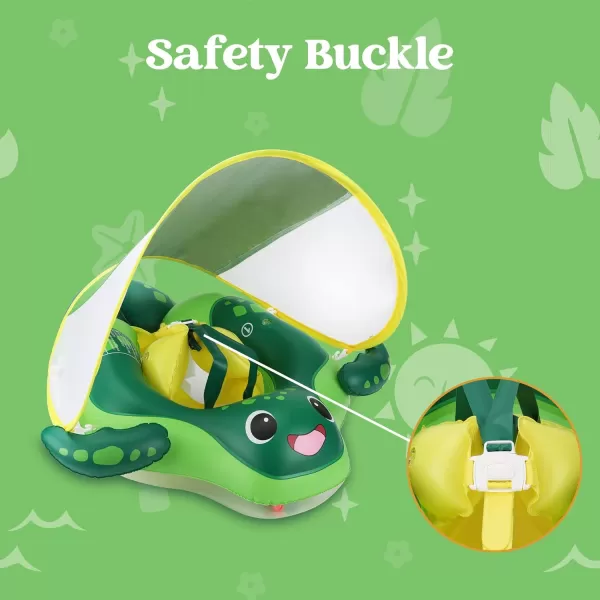 Sloosh Baby Swimming Floats with Removable Sun Canopy Inflatable Baby Pool Float Sea Turtle Design Infant Baby Swim Float Ring Swimming Pool Accessories for Age 1236 MonthsSmall