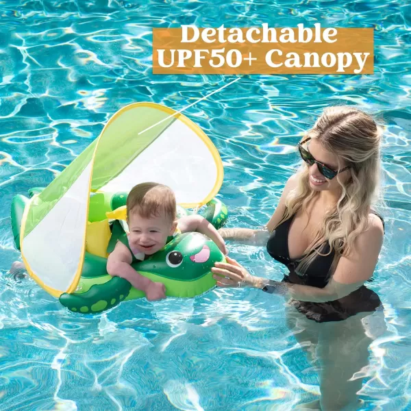 Sloosh Baby Swimming Floats with Removable Sun Canopy Inflatable Baby Pool Float Sea Turtle Design Infant Baby Swim Float Ring Swimming Pool Accessories for Age 1236 MonthsSmall