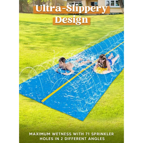 Sloosh Huge Water Slide 30ft x 6ft Heavy Duty Lawn Water Slide with Builtin Sprinkler and 2 Slip Inflatable Boards for Party in Summer Yard Lawn Outdoor Water Play Activities