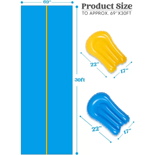 Sloosh Huge Water Slide 30ft x 6ft Heavy Duty Lawn Water Slide with Builtin Sprinkler and 2 Slip Inflatable Boards for Party in Summer Yard Lawn Outdoor Water Play Activities