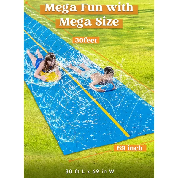 Sloosh Huge Water Slide 30ft x 6ft Heavy Duty Lawn Water Slide with Builtin Sprinkler and 2 Slip Inflatable Boards for Party in Summer Yard Lawn Outdoor Water Play Activities