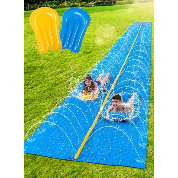 Sloosh Huge Water Slide 30ft x 6ft Heavy Duty Lawn Water Slide with Builtin Sprinkler and 2 Slip Inflatable Boards for Party in Summer Yard Lawn Outdoor Water Play Activities