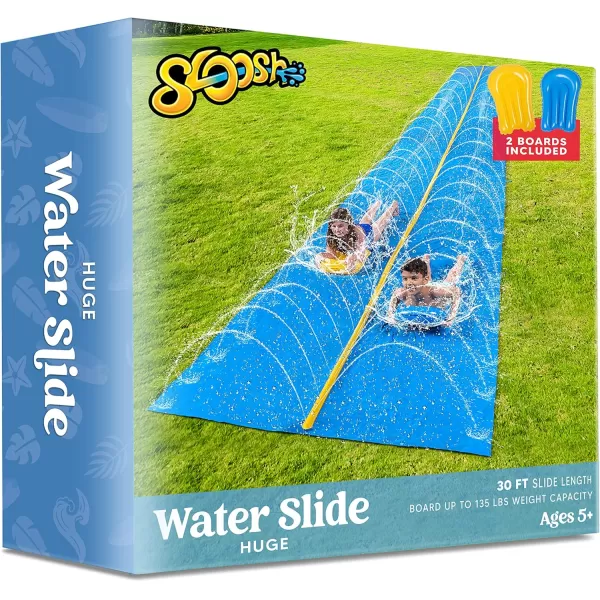 Sloosh Huge Water Slide 30ft x 6ft Heavy Duty Lawn Water Slide with Builtin Sprinkler and 2 Slip Inflatable Boards for Party in Summer Yard Lawn Outdoor Water Play Activities
