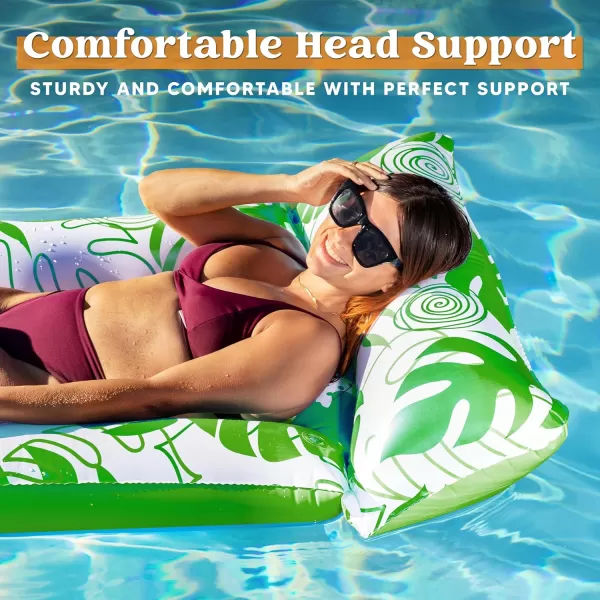 Sloosh Inflatable Pool Float Lounger  2 Packs XL Pool Floaties Sun Tanning Bed Float with Headrest for Adults Floating Mat Pool Lounge Raft Floaty for Lake Beach Swimming Pool Party Cool Water Fun