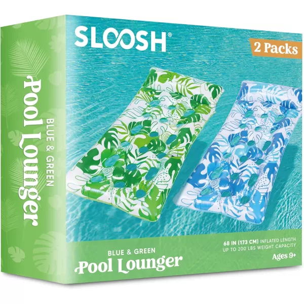 Sloosh Inflatable Pool Float Lounger  2 Packs XL Pool Floaties Sun Tanning Bed Float with Headrest for Adults Floating Mat Pool Lounge Raft Floaty for Lake Beach Swimming Pool Party Cool Water Fun