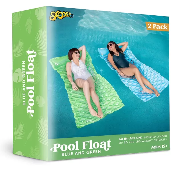 Sloosh Inflatable Pool Floats Raft Lounge for AdultsFloating Mat Swimming Pool Mattress with Headrest2 Pieces Pool Float Air Mat for Adults 64x32 inchGreenBlue