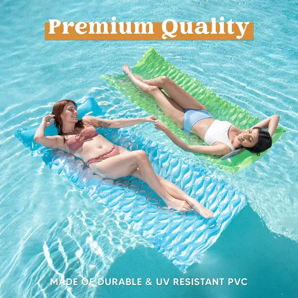 Sloosh Inflatable Pool Floats Raft Lounge for AdultsFloating Mat Swimming Pool Mattress with Headrest2 Pieces Pool Float Air Mat for Adults 64x32 inchGreenBlue