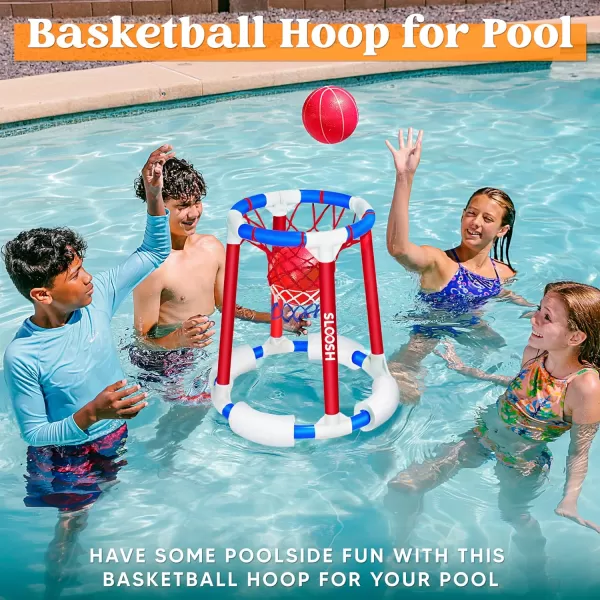 Sloosh Pool Basketball Hoop Toys Floating Basketball Pool Game Swimming Pool Floats Toys with Balls Pump Summer Outdoor Water Play Toy for Kids and Adults Blue OrangeRed Blue