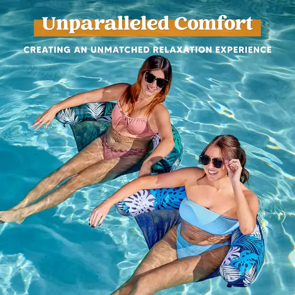 Sloosh Pool Floats Chairs Adult2 Packs Inflatable Noodle Chair with Sling Soft FabricFloating Pool Float Chair Lounge Water Chairs Swimming Floaties for Party Summer Water FunTropical Leaves