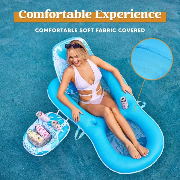 Sloosh Pool Floats Lounger Adult Fabric Pool Floaties Lounge Convertible 2in1 Float Floating Water Floaty with Cup Holders Adjustable Backrest Recliner for Summer Pool Party