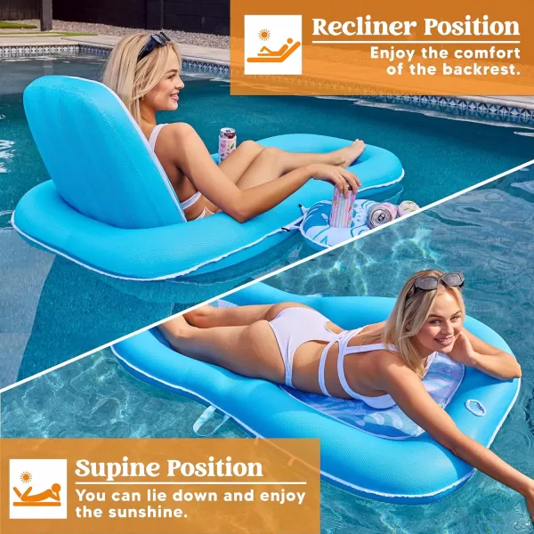 Sloosh Pool Floats Lounger Adult Fabric Pool Floaties Lounge Convertible 2in1 Float Floating Water Floaty with Cup Holders Adjustable Backrest Recliner for Summer Pool Party