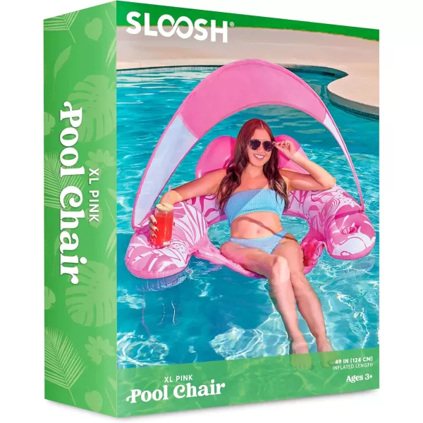 Sloosh Pool Floats with Canopy Adult XL Pool Lounge Chairs with Cup HoldersFloating Pool Chair for AdultsInflatable Pool Floats with Headrest for Pool Party Summer Water FunPink