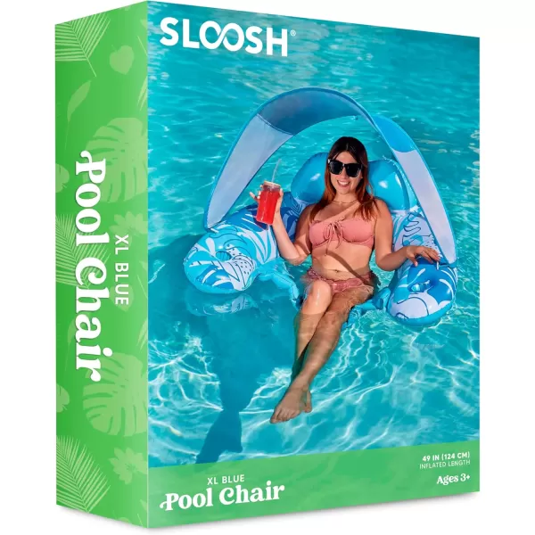 Sloosh Pool Floats with Canopy Adult XL Pool Lounge Chairs with Cup HoldersFloating Pool Chair for AdultsInflatable Pool Floats with Headrest for Pool Party Summer Water FunBlue