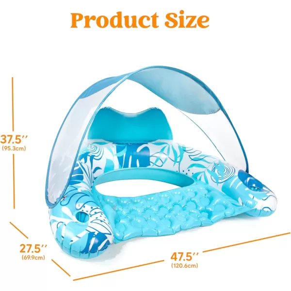 Sloosh Pool Floats with Canopy Adult XL Pool Lounge Chairs with Cup HoldersFloating Pool Chair for AdultsInflatable Pool Floats with Headrest for Pool Party Summer Water FunBlue