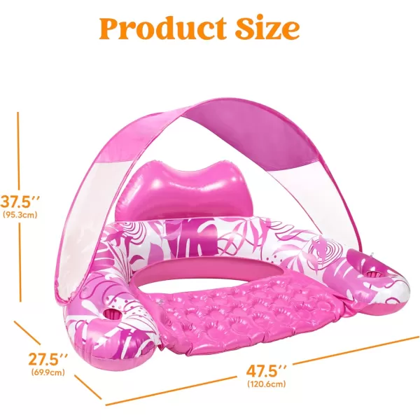 Sloosh Pool Floats with Canopy Adult XL Pool Lounge Chairs with Cup HoldersFloating Pool Chair for AdultsInflatable Pool Floats with Headrest for Pool Party Summer Water FunPink