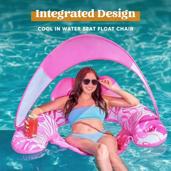 Sloosh Pool Floats with Canopy Adult XL Pool Lounge Chairs with Cup HoldersFloating Pool Chair for AdultsInflatable Pool Floats with Headrest for Pool Party Summer Water FunPink