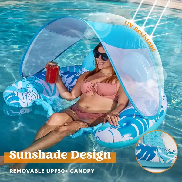 Sloosh Pool Floats with Canopy Adult XL Pool Lounge Chairs with Cup HoldersFloating Pool Chair for AdultsInflatable Pool Floats with Headrest for Pool Party Summer Water FunBlue