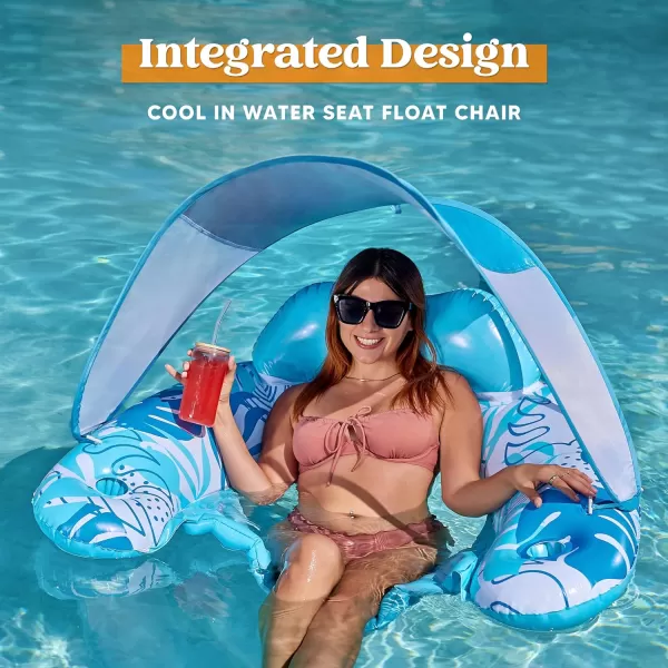 Sloosh Pool Floats with Canopy Adult XL Pool Lounge Chairs with Cup HoldersFloating Pool Chair for AdultsInflatable Pool Floats with Headrest for Pool Party Summer Water FunBlue