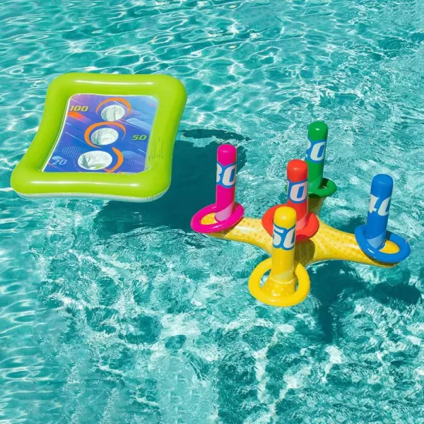 2 Sets Inflatable Pool Toss Game Combo Set Includes Ring Toss ampamp CornToss Game Floating Toss Game Swimming Pool Games for Kids Adults Summer Pool Party Fun ampamp Pool Accessories