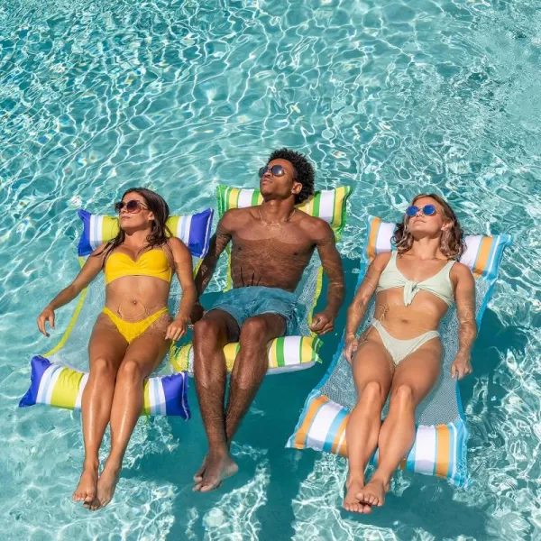 Sloosh 3 Pack Inflatable Pool Float Hammock Water Hammock Lounges MultiPurpose Swimming Pool Accessories Saddle Lounge Chair Hammock Drifter for Pool Lake Outdoor BeachDark BlueYellowOrange