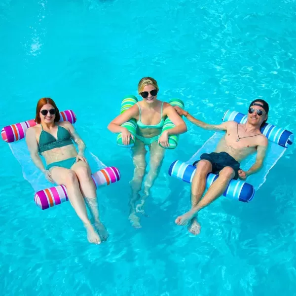Sloosh 3 Pack Inflatable Pool Float Hammock Water Hammock Lounges MultiPurpose Swimming Pool Accessories Saddle Lounge Chair Hammock Drifter for Pool Lake Outdoor BeachBluePinkGreen