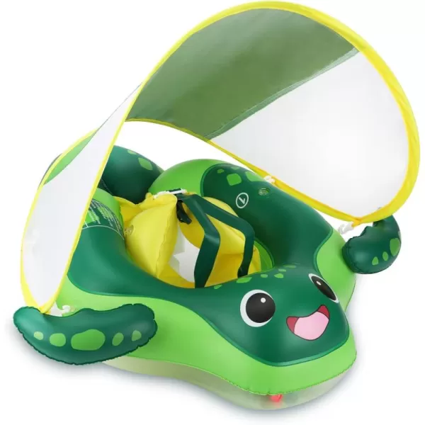 Sloosh Baby Swimming Floats with Removable Sun Canopy Inflatable Baby Pool Float Sea Turtle Design Infant Baby Swim Float Ring Swimming Pool Accessories for Age 1236 MonthsSmall