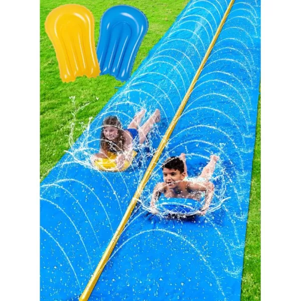 Sloosh Huge Water Slide 30ft x 6ft Heavy Duty Lawn Water Slide with Builtin Sprinkler and 2 Slip Inflatable Boards for Party in Summer Yard Lawn Outdoor Water Play Activities