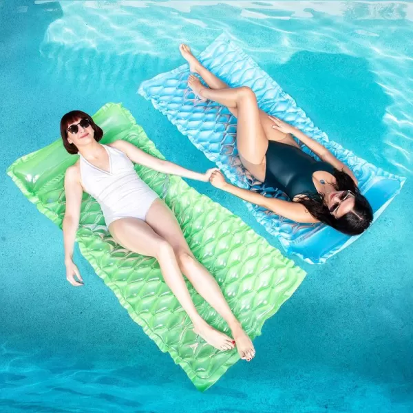 Sloosh Inflatable Pool Floats Raft Lounge for AdultsFloating Mat Swimming Pool Mattress with Headrest2 Pieces Pool Float Air Mat for Adults 64x32 inchGreenBlue