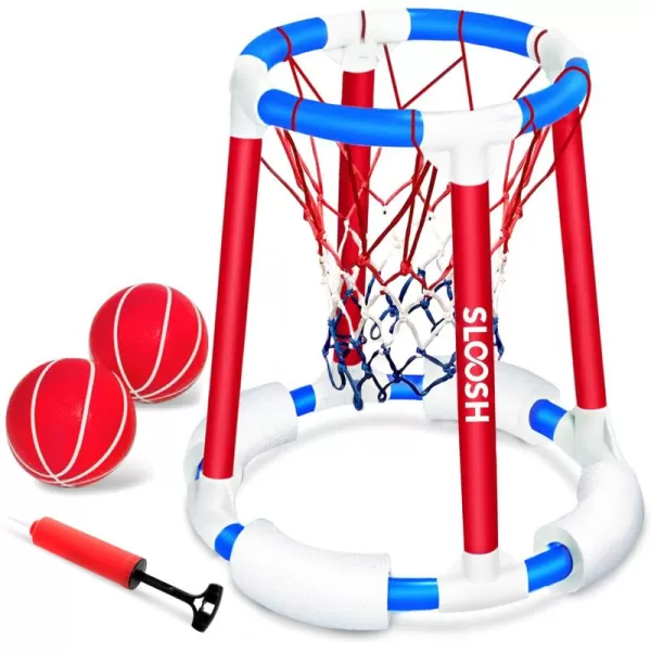 Sloosh Pool Basketball Hoop Toys Floating Basketball Pool Game Swimming Pool Floats Toys with Balls Pump Summer Outdoor Water Play Toy for Kids and Adults Blue OrangeRed Blue
