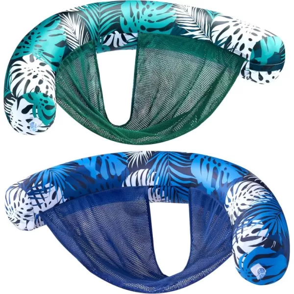 Sloosh Pool Floats Chairs Adult2 Packs Inflatable Noodle Chair with Sling Soft FabricFloating Pool Float Chair Lounge Water Chairs Swimming Floaties for Party Summer Water FunTropical Leaves