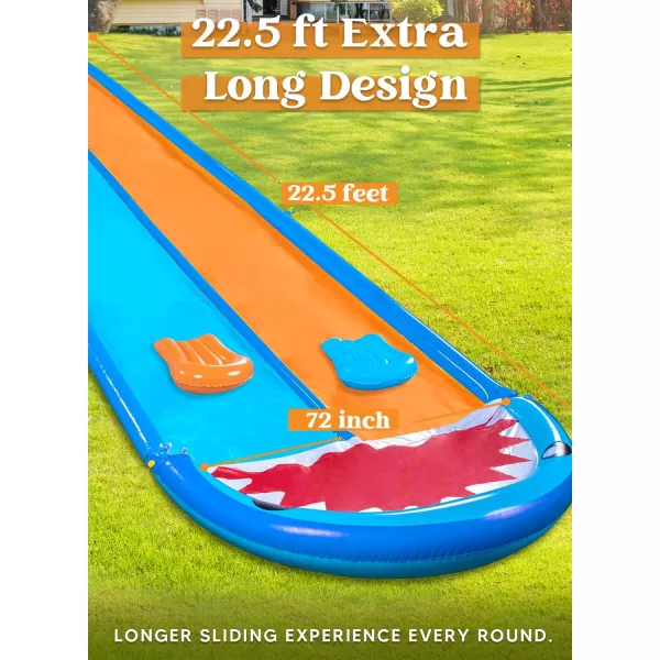 Sloosh 225ft Shark Double Water Slide Heavy Duty Lawn Water Slide with Sprinkler and 2 Slip Inflatable Boards for Party in Summer Yard Lawn Outdoor Water Play Activities