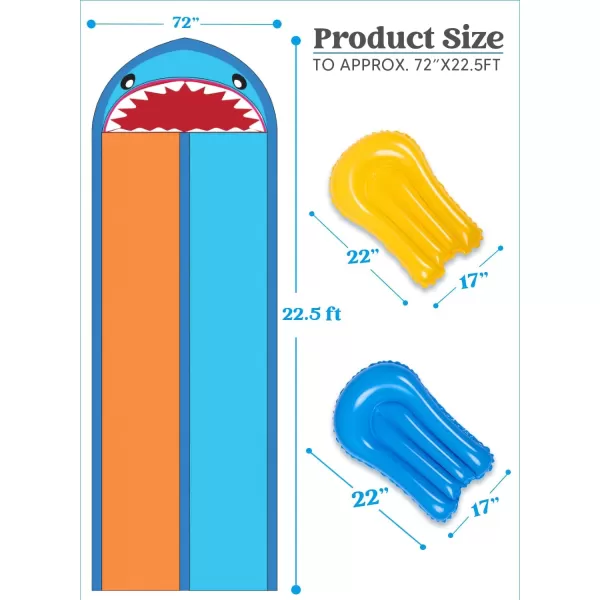 Sloosh 225ft Shark Double Water Slide Heavy Duty Lawn Water Slide with Sprinkler and 2 Slip Inflatable Boards for Party in Summer Yard Lawn Outdoor Water Play Activities