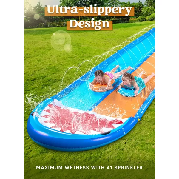 Sloosh 225ft Shark Double Water Slide Heavy Duty Lawn Water Slide with Sprinkler and 2 Slip Inflatable Boards for Party in Summer Yard Lawn Outdoor Water Play Activities