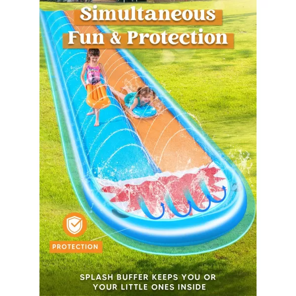 Sloosh 225ft Shark Double Water Slide Heavy Duty Lawn Water Slide with Sprinkler and 2 Slip Inflatable Boards for Party in Summer Yard Lawn Outdoor Water Play Activities