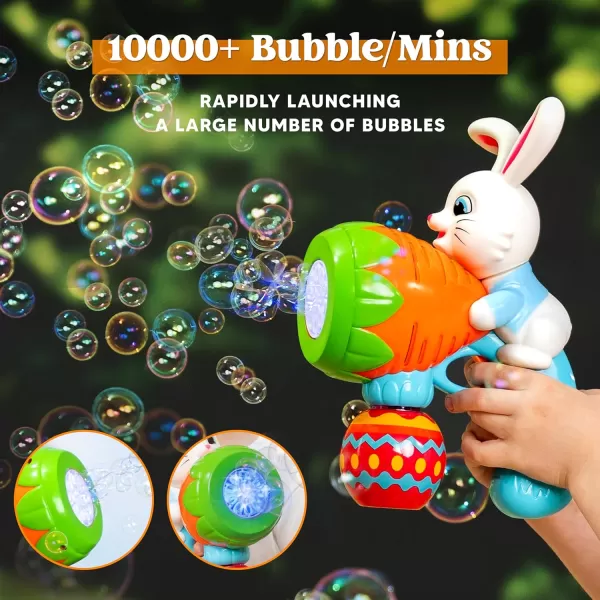Sloosh Light Up Easter Bubble Gun for Toddler Bunny Easter Toys for Kids Ages 38 Rabbit Bubble Machine Gun with 6 Bubble Refill Solution for Party Easter Gifts Easter Basket StuffersEaster Blue