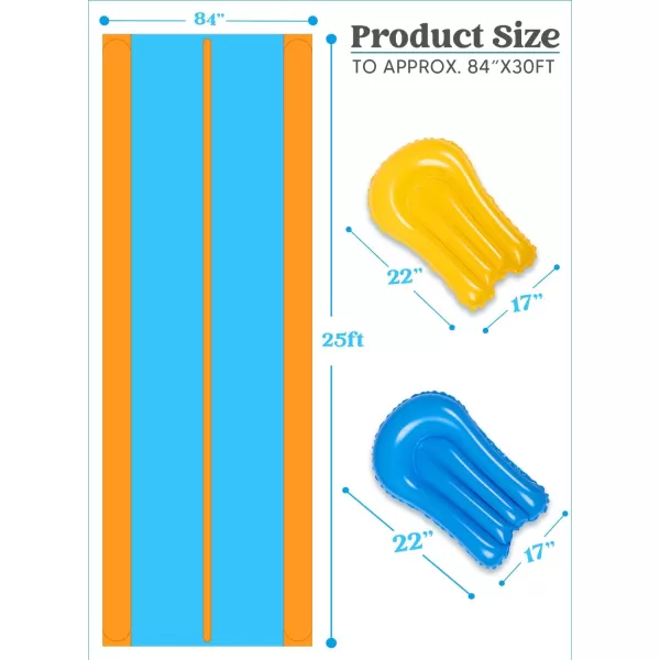 Sloosh Super Double Water Slide for Adult Kids 25ft x 7ft Heavy Duty Lawn Water Slide with Sprinkler and 2 Slip Inflatable Boards for Party in Summer Yard Lawn Outdoor Water Play Activities