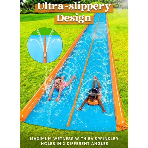 Sloosh Super Double Water Slide for Adult Kids 25ft x 7ft Heavy Duty Lawn Water Slide with Sprinkler and 2 Slip Inflatable Boards for Party in Summer Yard Lawn Outdoor Water Play Activities