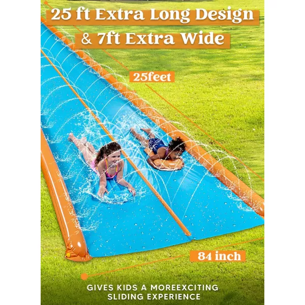 Sloosh Super Double Water Slide for Adult Kids 25ft x 7ft Heavy Duty Lawn Water Slide with Sprinkler and 2 Slip Inflatable Boards for Party in Summer Yard Lawn Outdoor Water Play Activities