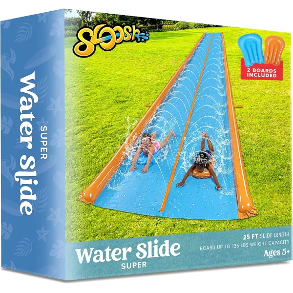 Sloosh Super Double Water Slide for Adult Kids 25ft x 7ft Heavy Duty Lawn Water Slide with Sprinkler and 2 Slip Inflatable Boards for Party in Summer Yard Lawn Outdoor Water Play Activities