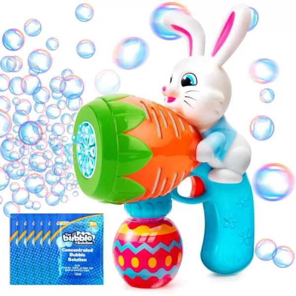 Sloosh Light Up Easter Bubble Gun for Toddler Bunny Easter Toys for Kids Ages 38 Rabbit Bubble Machine Gun with 6 Bubble Refill Solution for Party Easter Gifts Easter Basket StuffersEaster Blue
