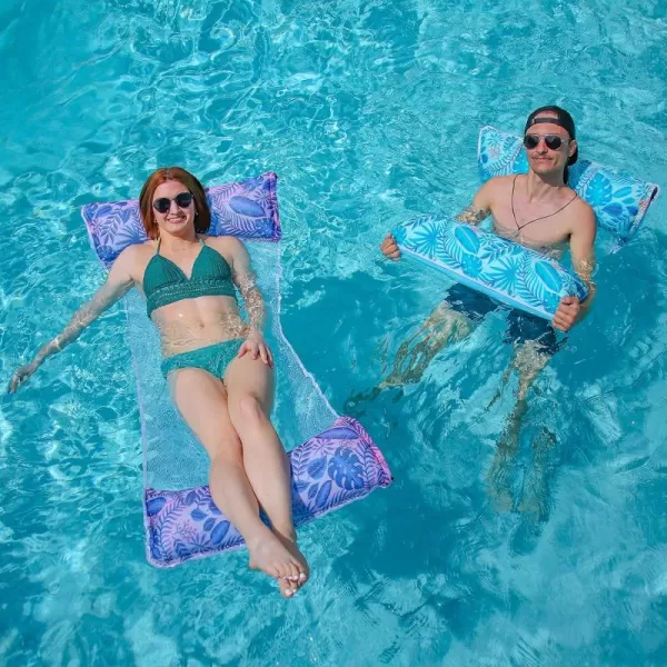4in1 2 Pack Hammock Inflatable Pool Float Premium Swimming Pool Lounger Multi Purpose Pool Hammock Saddle Lounge Chair Hammock DrifterPool RaftLake Floats for Water FunCyan and Purple