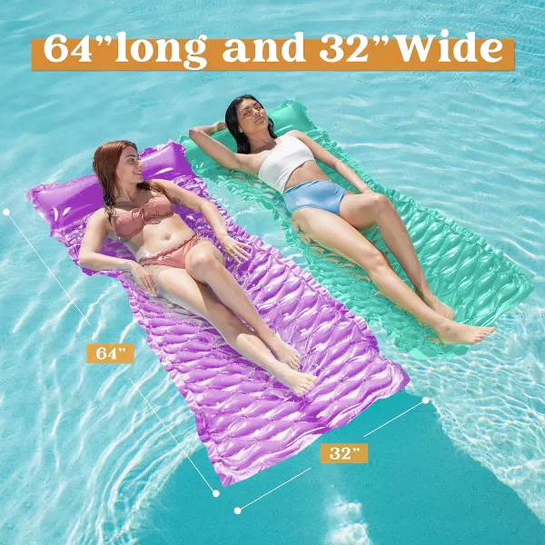 Sloosh 3 Pack Inflatable Pool Mat Swimming Pool Mattress Float Lounge with Headrest Pool Float Air Mat for Adults 64x32 inchGreenPurpleYellow