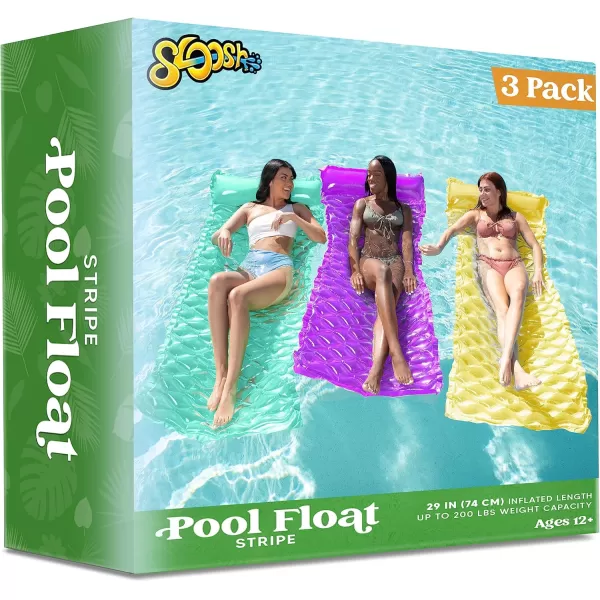 Sloosh 3 Pack Inflatable Pool Mat Swimming Pool Mattress Float Lounge with Headrest Pool Float Air Mat for Adults 64x32 inchGreenPurpleYellow