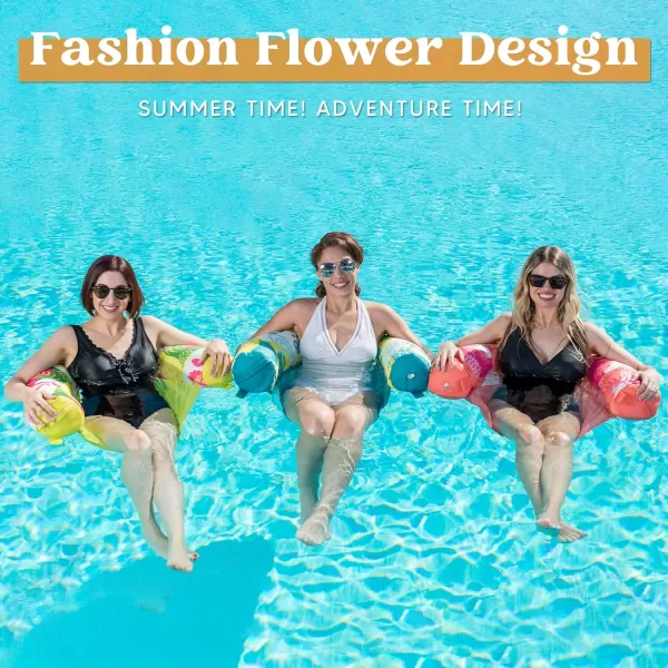 Sloosh 3 Packs Inflatable Pool Float Noodle Chair Floral Design Pool Noodle Sling Floatie Swimming Pool Party Floating Chair Pool Floats for AdultOrangeYellowGreen