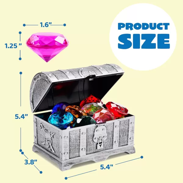 Sloosh Diving Gems Pool Toys 16 Big Colorful Diamond with Pirate Treasure Chest Swim Dive Toy for Kids Underwater Gemstone Swimming Training Gift Water Toys Pool GamesSilverSilver